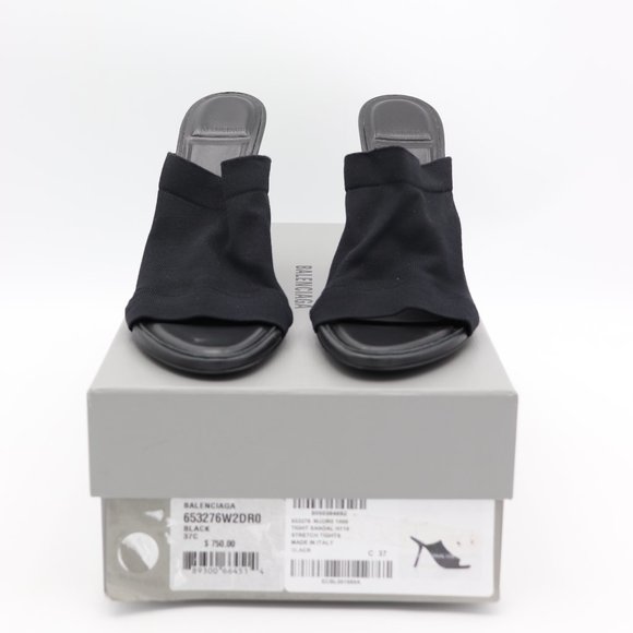 Balenciaga Black Stretch Tight Sandals Heels Mules 7 37 New - Picture 3 of 8